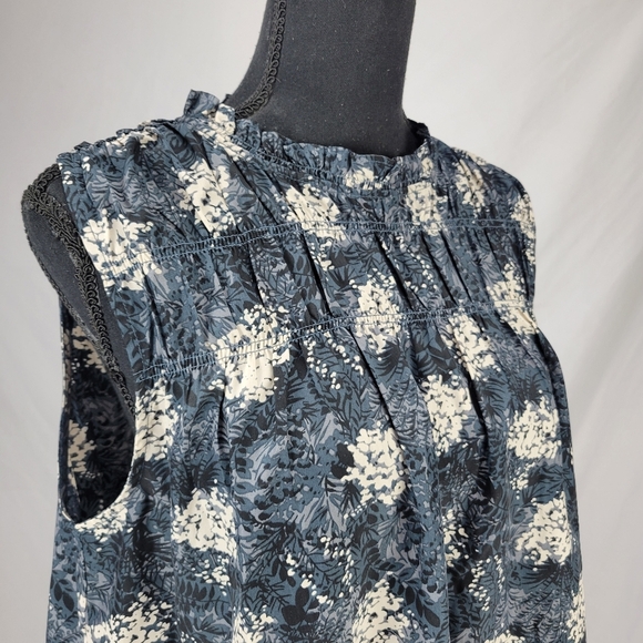 JOIE Smocked High Neck Sleeveless Blue  Multi Print Blouse Size Medium - Picture 2 of 7